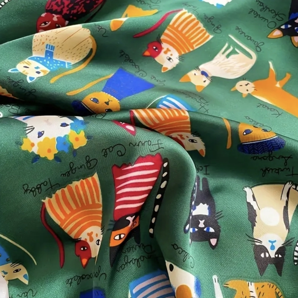 Cat Colorful Print Scarf (Green) - Picture 3 of 13